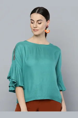 Rare Fashion Women Teal Green Solid Top