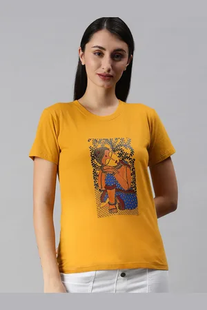 BRATMA Women Mustard Yellow Printed T-shirt