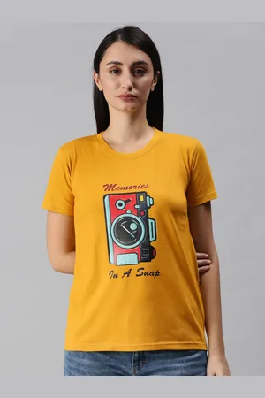 BRATMA Women Mustard Yellow & Red Printed T-shirt
