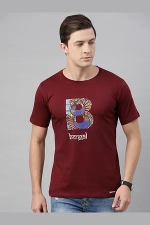 BRATMA Men Maroon MADHUBANI BENGAL Printed Round Neck T-shirt
