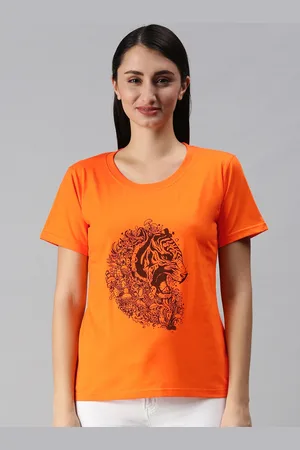 BRATMA Women Orange & Black Printed T-shirt