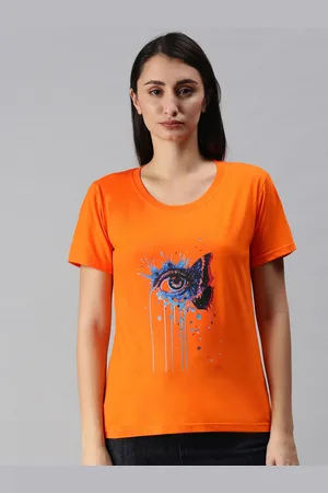 BRATMA Women Orange & Black Printed T-shirt
