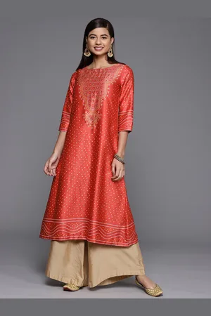 Biba Women Red & Beige Ethnic Motifs Printed Kurta