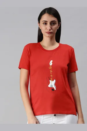 BRATMA Women Red & White Printed T-shirt