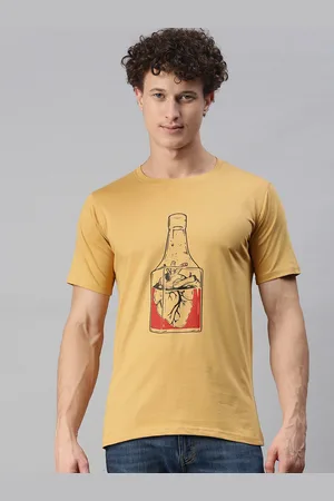 BRATMA Men Beige Abstract Printed Round Neck Regular Sleeves Cotton T-shirt