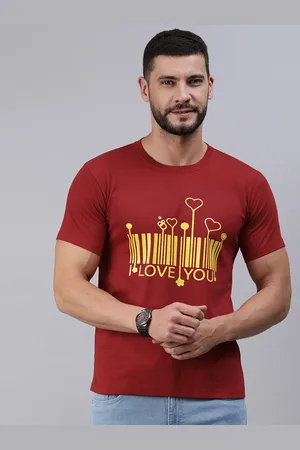 BRATMA Men Red & Yellow Typography Printed Pure Cotton T-shirt