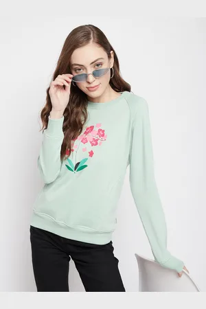 Crimsoune Club Women Sea Green Printed Sweatshirt
