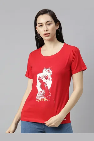 BRATMA Women Red Printed Round Neck T-shirt