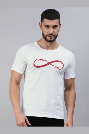 BRATMA Men White & Red Conversational Printed Pure Cotton T-shirt