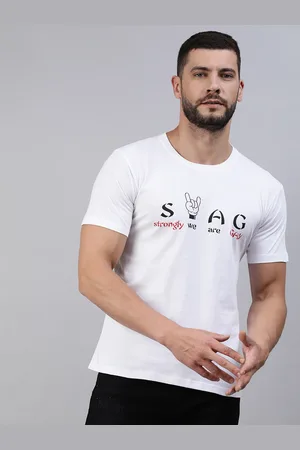 BRATMA Men White & Black Typography Printed Pure Cotton T-shirt