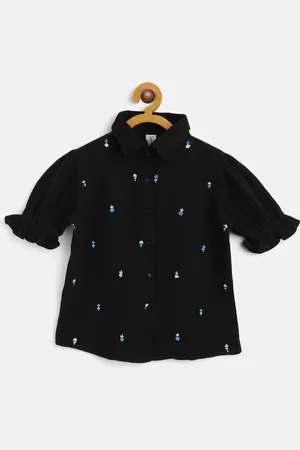 Scouph Girls Black Cotton Embroidered Printed Casual Shirt