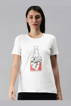 BRATMA Women White & Orange Printed T-shirt