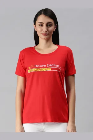 BRATMA Women Red Typography Printed Round Neck T-shirt