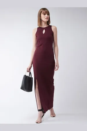 Miss Chase Women Maroon Solid Maxi Dress