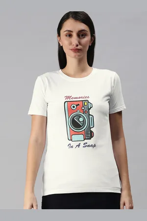 BRATMA Women White & Orange Printed T-shirt