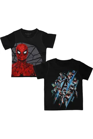 Wear Your Mind Boys Black Avengers Spiderman Printed Round Neck Cotton T-shirt Pack of 2