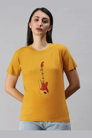 BRATMA Women Mustard Yellow & Red Printed T-shirt