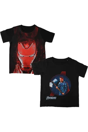 Wear Your Mind Boys Black Avengers Printed Round Neck T-shirt Pack of 2