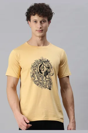 BRATMA Men Beige Graphic Printed T-shirt