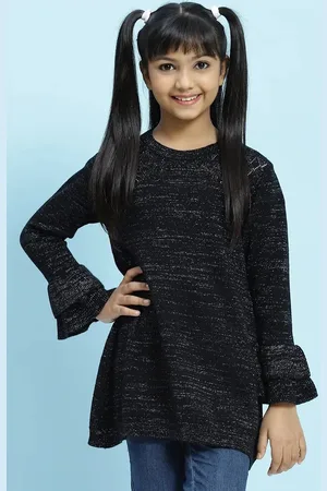 Biba Black Self Design Regular Longline Top