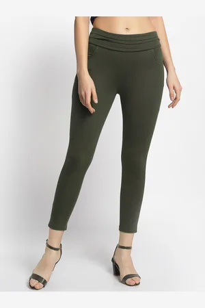 Claura Women Olive Green Solid Jeggings