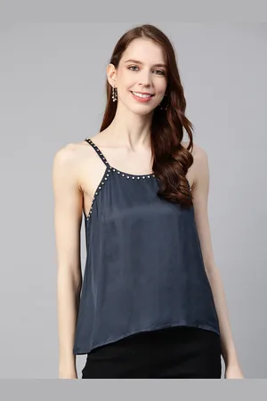 Scouph Women Navy Blue Solid Satin Top