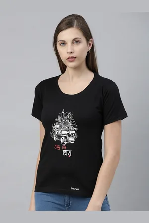 BRATMA Women Black Printed Round Neck T-shirt