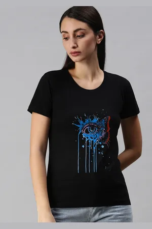 BRATMA Women Black & Blue Printed T-shirt