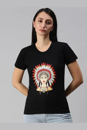 BRATMA Women Black Tribal Printed Round Neck Regular Sleeves Cotton T-shirt