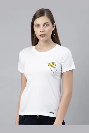 BRATMA Women White Printed Round Neck T-shirt