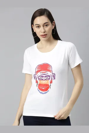 BRATMA Women White Printed Round Neck Holi T-shirt