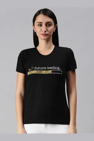 BRATMA Women Black Typography Printed Round Neck T-shirt