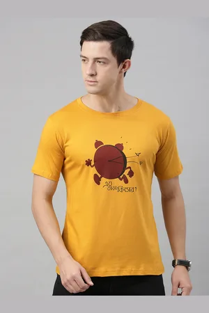 BRATMA Men Mustard Yellow Printed Round Neck T-shirt