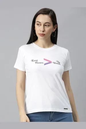 BRATMA Women White Printed Round Neck T-shirt
