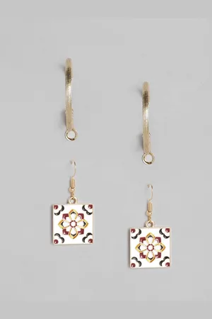 Anouk Set of 2 Gold-Toned Geometric Shaped Drop Earrings