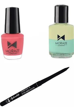 Moraze Pack of Kajal with 1 Nail Polish (Coral Saga) (5 ML) 1 Nail Paint Remover (30 ML)