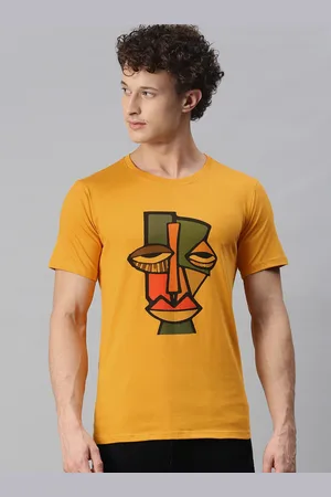 BRATMA Men Mustard Yellow Printed T-shirt