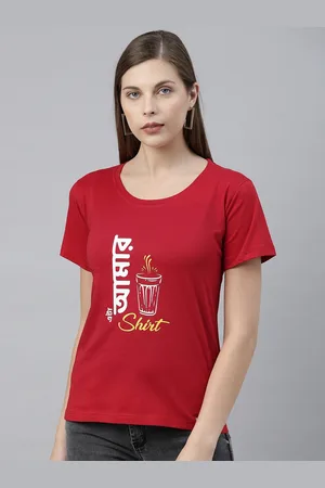 BRATMA Women Red Printed Round Neck T-shirt