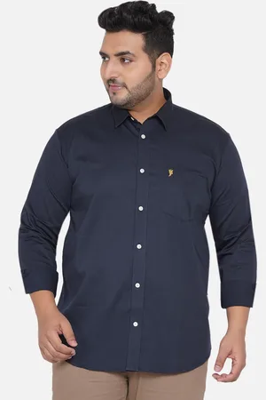 John Pride Men Navy Blue Solid Plus Size Casual Shirt