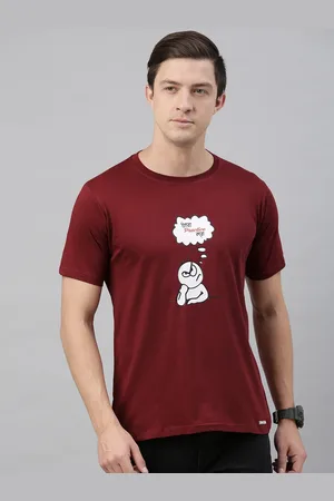 BRATMA Men Maroon Printed Round Neck Pure Cotton T-shirt
