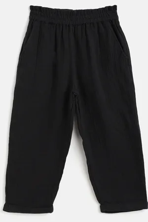 Scouph Girls Black Cotton Loose Fit Trousers