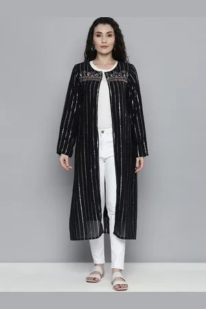 Scouph Women Black Embellished Striped Longline Shrug