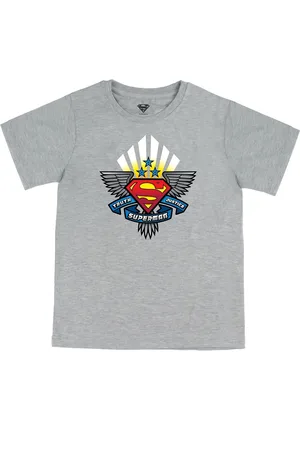 Wear Your Mind Boys Grey Biker Superman Polo Collar Raw Edge T-shirt