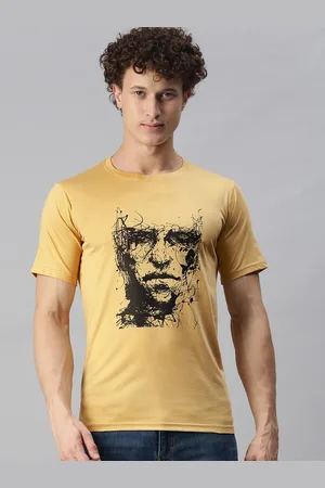 BRATMA Men Beige Abstract Printed Round Neck Regular Sleeves Cotton T-shirt