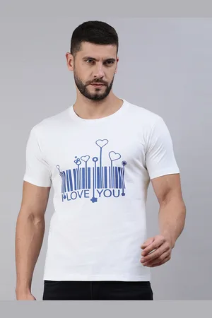 BRATMA Men White & Blue Typography Printed Pure Cotton T-shirt
