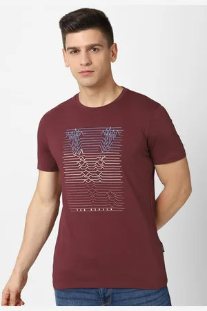 V Dot Men Maroon Printed Pure Cotton Slim Fit T-shirt