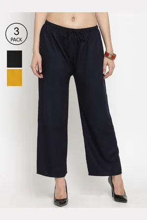 Clora Creation Women Pack of 3 Navy Blue & Black Solid Wide Leg Palazzos
