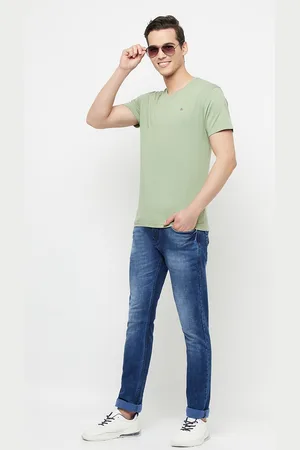 Crimsoune Club Men Olive Green V-Neck Slim Fit Outdoor T-shirt