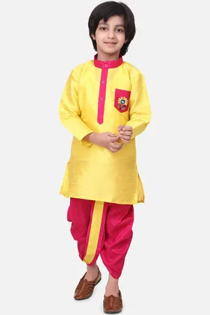 BownBee Boys Yellow & Red Solid Kurta with Dhoti Pants