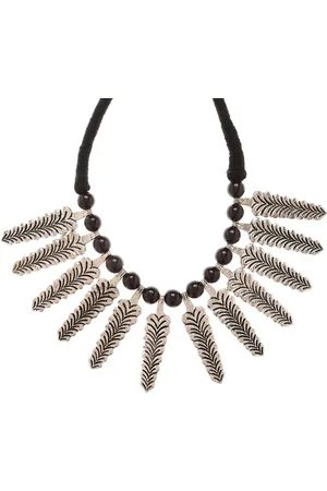 Bamboo Tree Jewels Silver-Toned & Black Metal Handcrafted Necklace